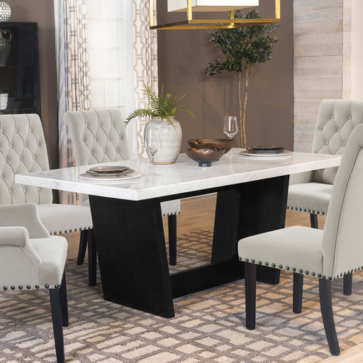 Sherry Trestle Base Marble Top Dining Table Espresso and White - Just Furniture (PA) - Multi Location