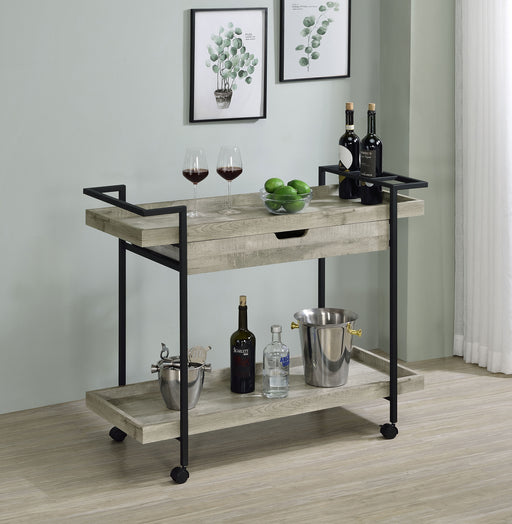 Ventura 2-tier Bar Cart with Storage Drawer Grey Driftwood - Just Furniture (PA) - Multi Location