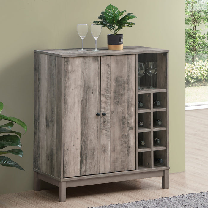 Cheyenne 2-door Wine Cabinet with Stemware Rack Weathered Acacia - Just Furniture (PA) - Multi Location