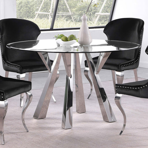 Alaia Round Glass Top Dining Table Clear and Chrome - Just Furniture (PA) - Multi Location
