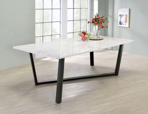 Mayer Rectangular Dining Table Faux White Marble and Gunmetal - Just Furniture (PA) - Multi Location
