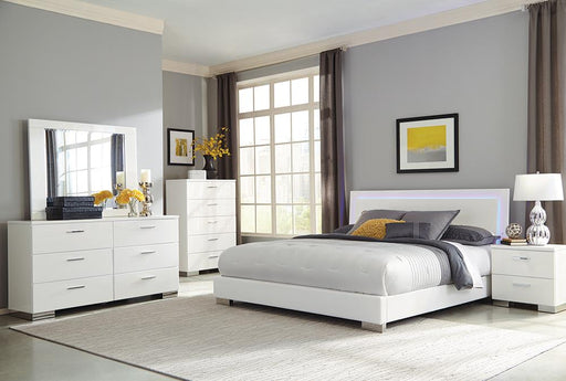 Felicity 5-piece Eastern King Bedroom Set with LED Headboard Glossy White - Just Furniture (PA) - Multi Location