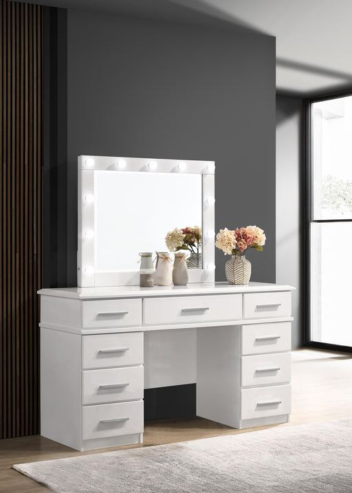 Felicity 9-drawer Vanity Desk with Lighted Mirror Glossy White - Just Furniture (PA) - Multi Location