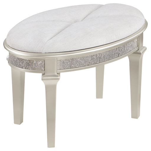 Evangeline Oval Vanity Stool with Faux Diamond Trim Silver and Ivory - Just Furniture (PA) - Multi Location