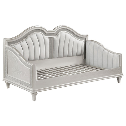 Evangeline Upholstered Twin Daybed with Faux Diamond Trim Silver and Ivory - Just Furniture (PA) - Multi Location
