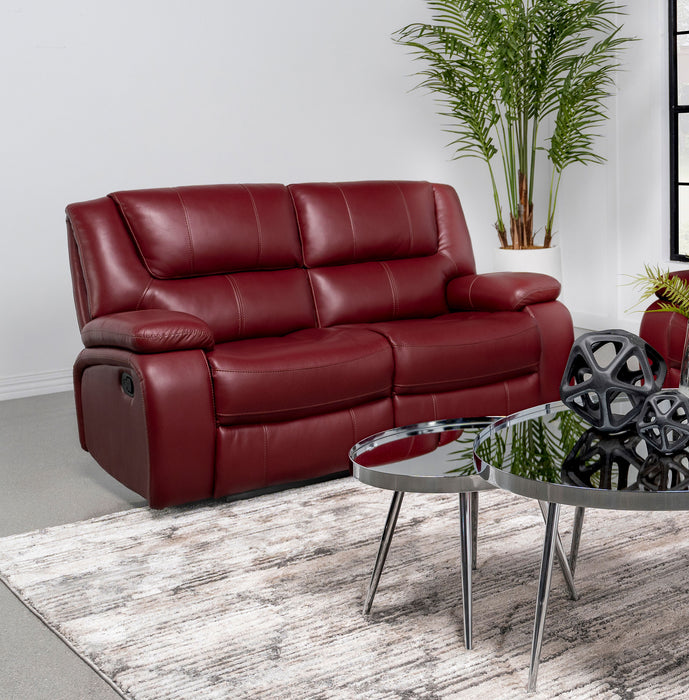 Camila Upholstered Motion Reclining Loveseat Red Faux Leather - Just Furniture (PA) - Multi Location