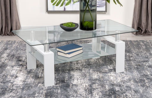 Dyer Rectangular Glass Top Coffee Table With Shelf White - Just Furniture (PA) - Multi Location