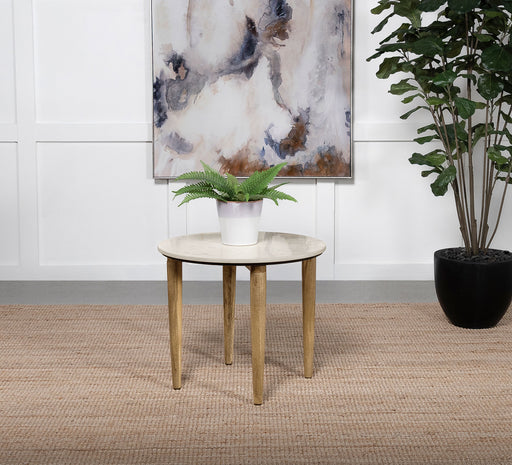 Aldis Round Marble Top End Table White and Natural - Just Furniture (PA) - Multi Location