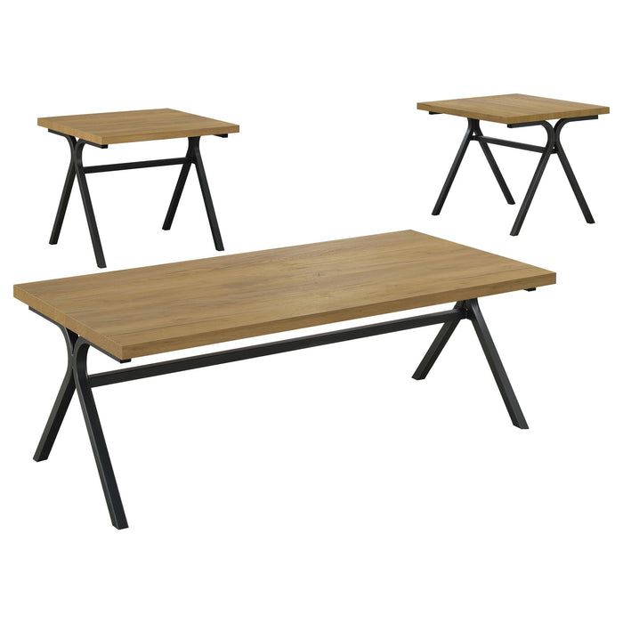 Colmar 3-piece Trestle Occasional Table Set Golden Oak and Gunmetal - Just Furniture (PA) - Multi Location