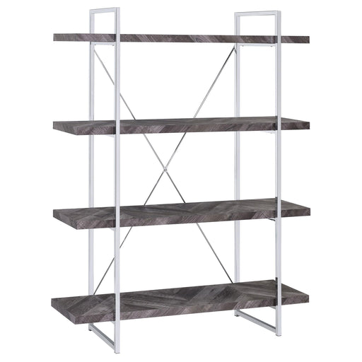 Grimma 4-shelf Bookcase Rustic Grey Herringbone - Just Furniture (PA) - Multi Location