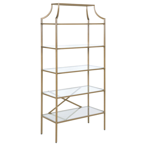 Serena 5-tier Tempered Glass Shelves Bookcase Matte Gold - Just Furniture (PA) - Multi Location