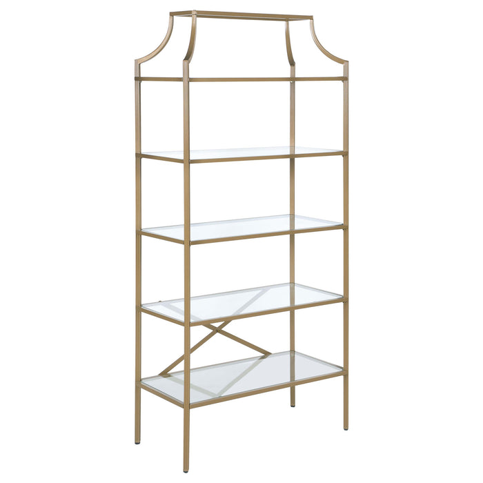 Serena 5-tier Tempered Glass Shelves Bookcase Matte Gold - Just Furniture (PA) - Multi Location
