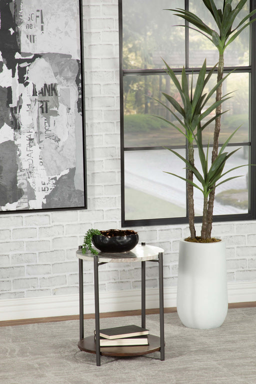 Noemie Round Accent Table with Marble Top White and Gunmetal - Just Furniture (PA) - Multi Location
