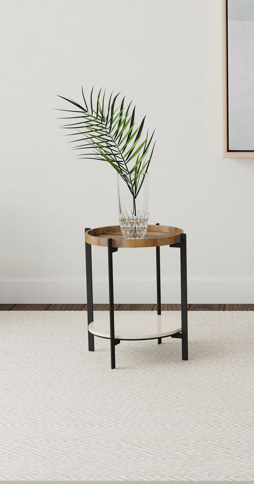Adhvik Round Accent Table with Marble Shelf Natural and Black - Just Furniture (PA) - Multi Location