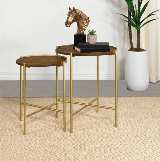 Malka 2-piece Round Nesting Table Dark Brown and Gold - Just Furniture (PA) - Multi Location
