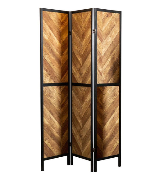 Marlene Herringbone Pattern 3-panel Screen Rustic Tobacco and Black - Just Furniture (PA) - Multi Location