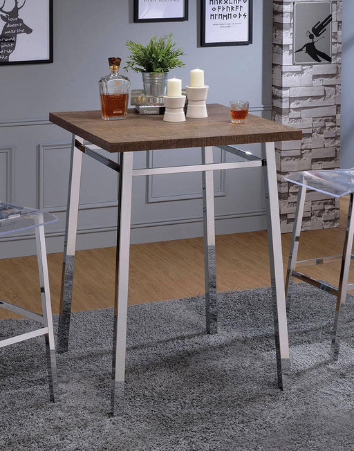 Acme Furniture Nadie Square Bar Table in Chrome and Oak 72595 - Just Furniture (PA) - Multi Location