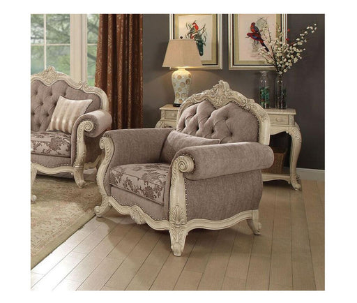 Acme Ragenardus Chair with 1 Pillow in Gray Fabric & Antique White 56022 - Just Furniture (PA) - Multi Location