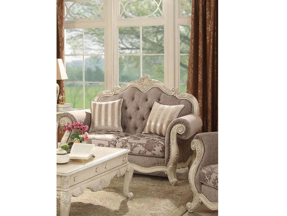 Acme Ragenardus Loveseat with 2 Pillows in Gray Fabric & Antique White 56021 - Just Furniture (PA) - Multi Location