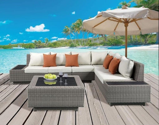 Acme Salena Patio Sectional with Cocktail Table in Beige Fabric & Gray Wicker 45020 - Just Furniture (PA) - Multi Location