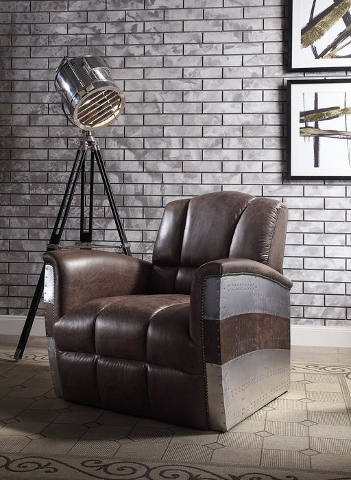 Brancaster Retro Brown Top Grain Leather & Aluminum Accent Chair - Just Furniture (PA) - Multi Location