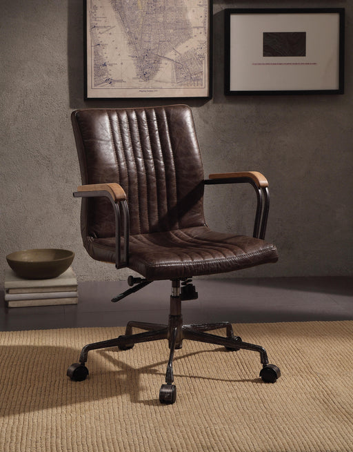 Joslin Distress Chocolate Top Grain Leather Office Chair - Just Furniture (PA) - Multi Location