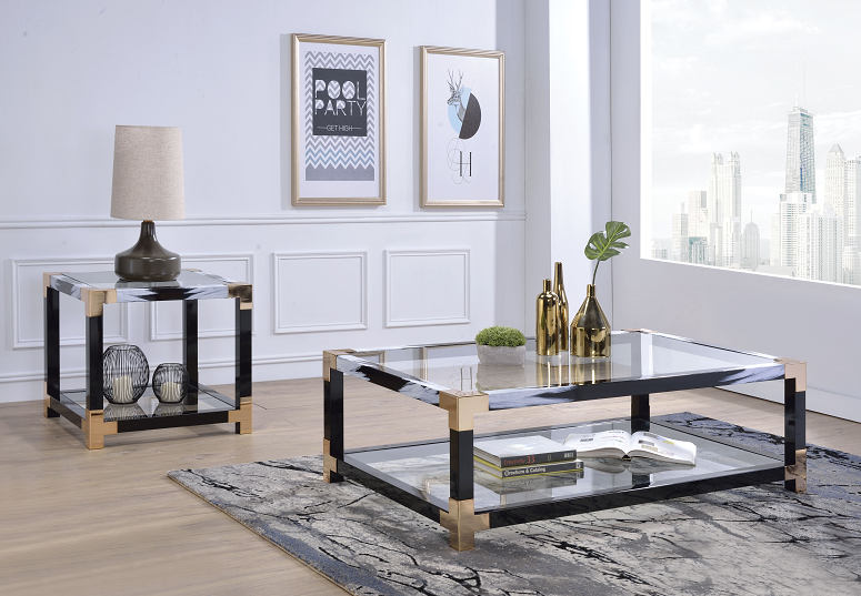 Lafty White Brushed & Clear Glass Coffee Table - Just Furniture (PA) - Multi Location