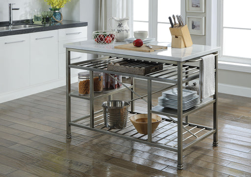 Lanzo Marble & Antique Pewter Kitchen Island (Counter) - Just Furniture (PA) - Multi Location