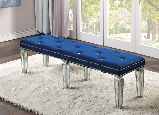 Varian Blue Velvet & Mirrored Bench - Just Furniture (PA) - Multi Location