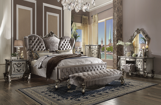 Versailles Velvet & Antique Platinum Queen Bed - Just Furniture (PA) - Multi Location
