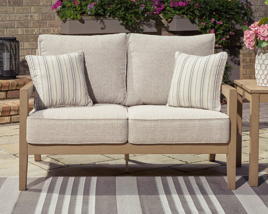 Hallow Creek Outdoor Loveseat with Cushion - Just Furniture (PA) - Multi Location