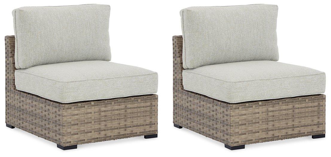 Calworth Outdoor Armless Chair with Cushion (Set of 2) - Just Furniture (PA) - Multi Location