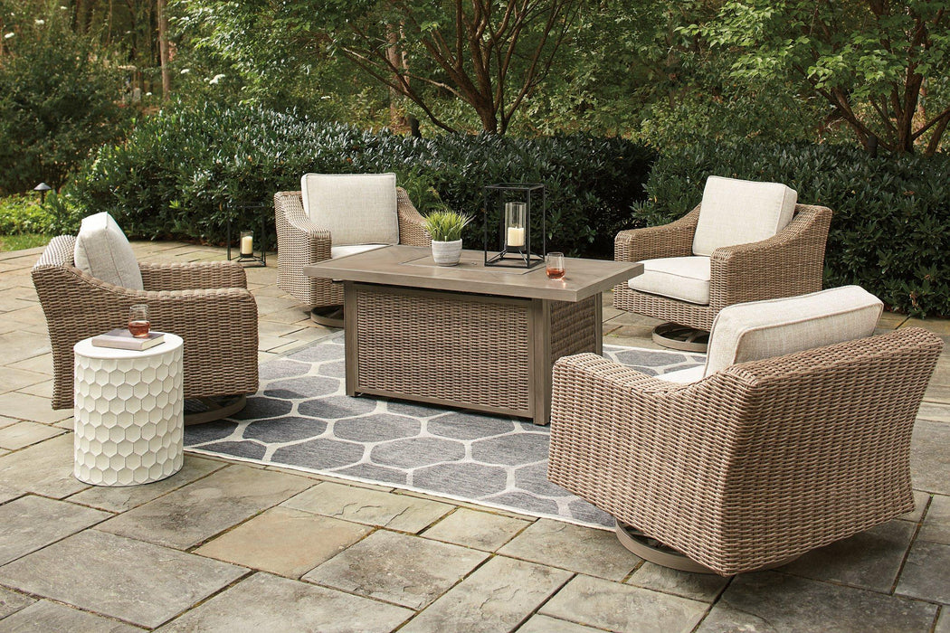 Beachcroft Beachcroft Fire Pit Table with Four Nuvella Swivel Lounge Chairs - Just Furniture (PA) - Multi Location