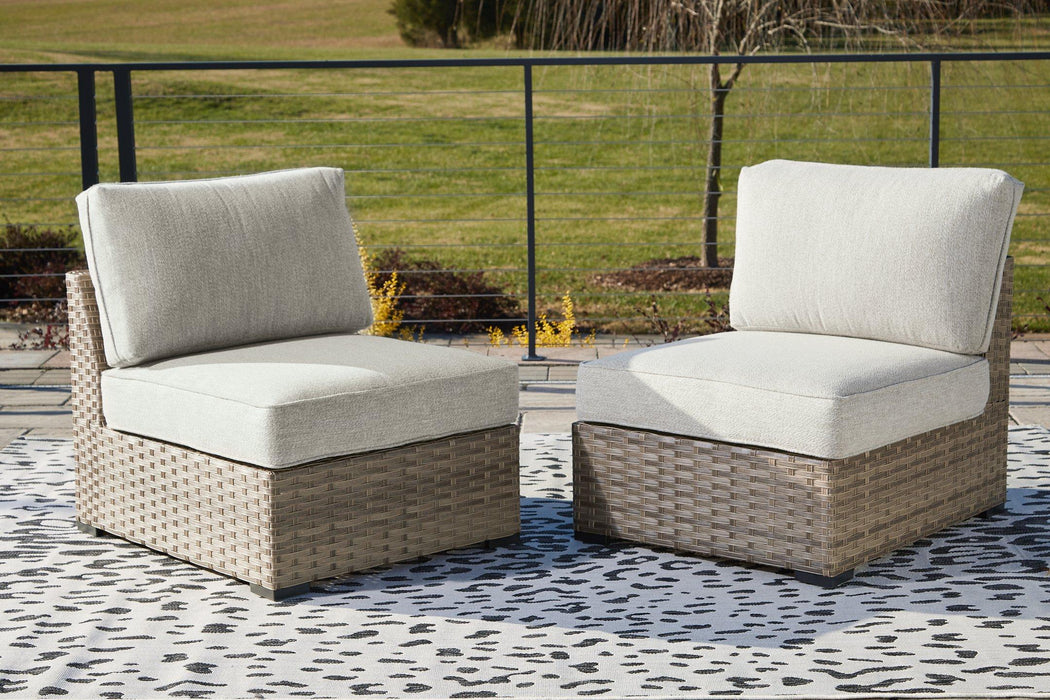 Calworth Outdoor Armless Chair with Cushion (Set of 2) - Just Furniture (PA) - Multi Location