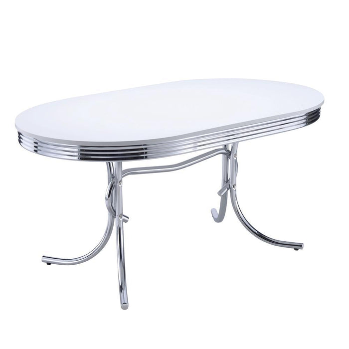 Retro Oval Dining Table Glossy White and Chrome - Just Furniture (PA) - Multi Location