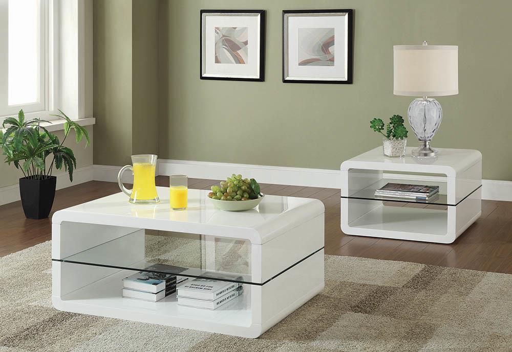 Elana Rectangle 2-shelf Coffee Table Glossy White - Just Furniture (PA) - Multi Location