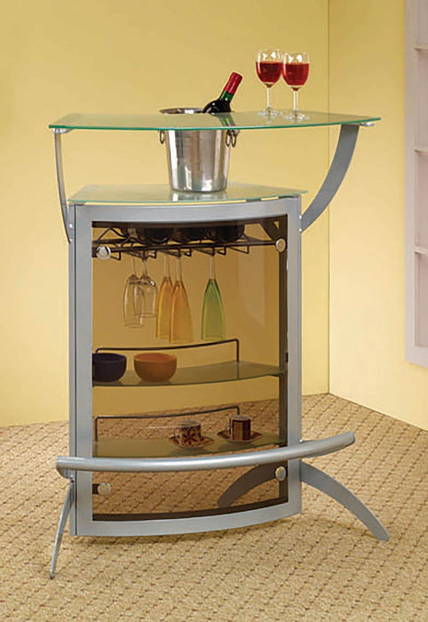 Dallas 2-shelf Home Bar Silver and Frosted Glass - Just Furniture (PA) - Multi Location