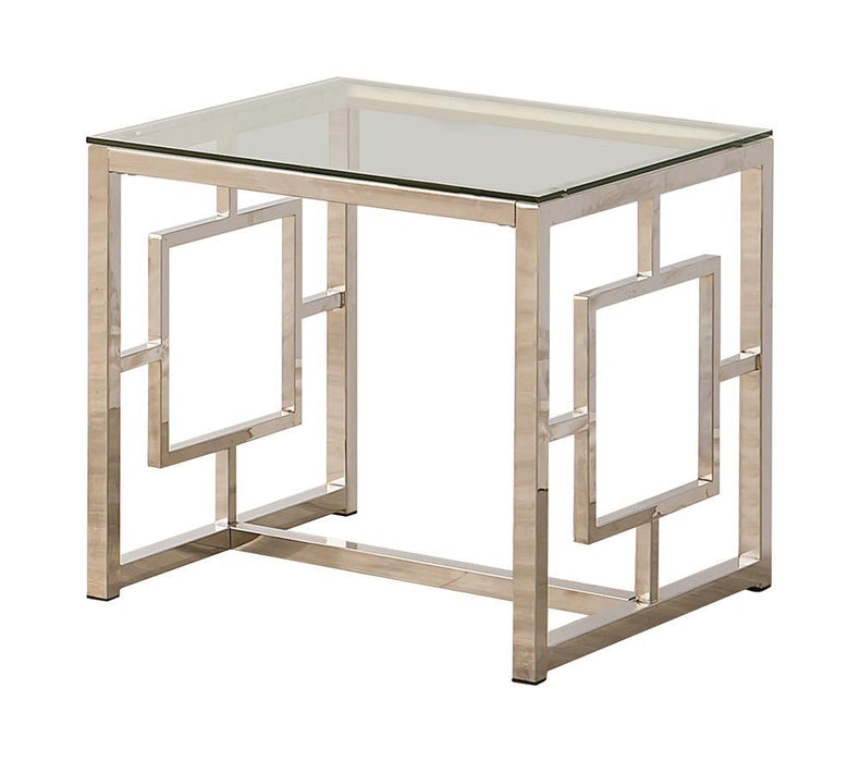 Merced Square Tempered Glass Top End Table Nickel - Just Furniture (PA) - Multi Location