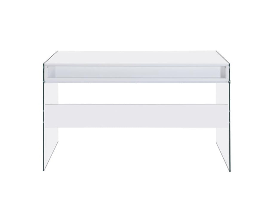 Dobrev 2-drawer Writing Desk Glossy White and Clear - Just Furniture (PA) - Multi Location