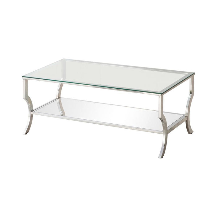 Saide Rectangular Coffee Table with Mirrored Shelf Chrome - Just Furniture (PA) - Multi Location