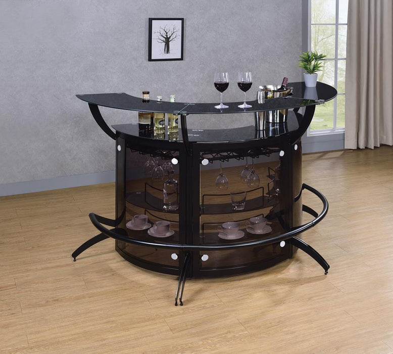 Dallas 2-shelf Home Bar Smoked and Black Glass - Just Furniture (PA) - Multi Location