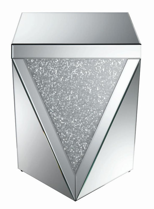 Amore Square End Table with Triangle Detailing Silver and Clear Mirror - Just Furniture (PA) - Multi Location