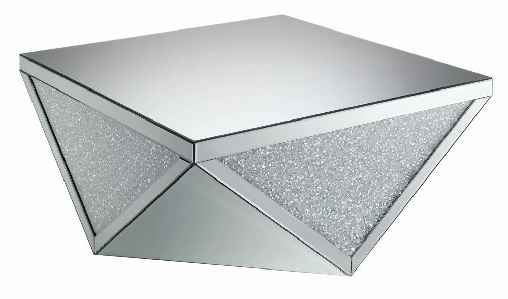 Amore Square Coffee Table with Triangle Detailing Silver and Clear Mirror - Just Furniture (PA) - Multi Location