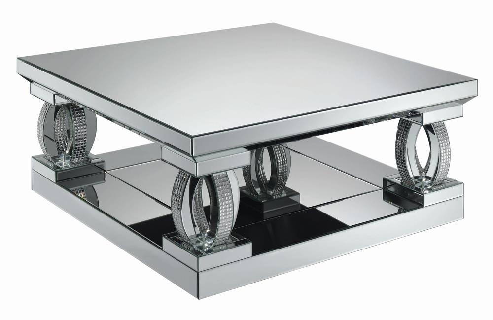 Amalia Square Coffee Table with Lower Shelf Clear Mirror - Just Furniture (PA) - Multi Location