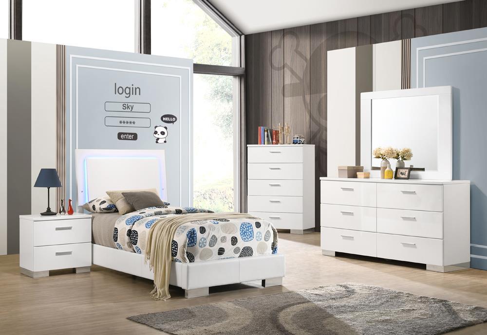 Felicity Full & Twin Panel Bed with LED Lighting Glossy White - Just Furniture (PA) - Multi Location