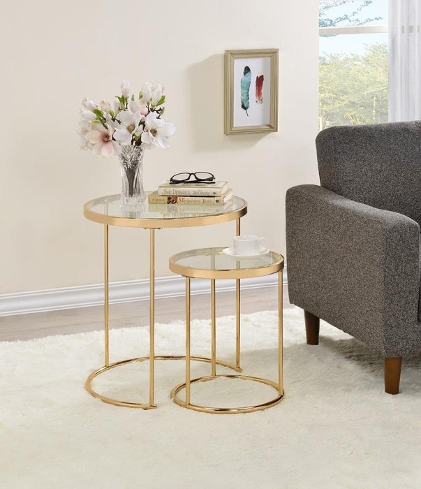 Maylin 2-piece Round Glass Top Nesting Tables Gold - Just Furniture (PA) - Multi Location