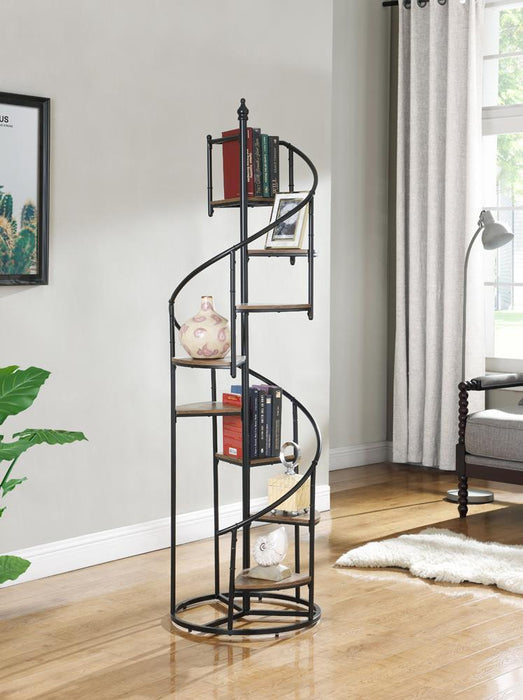Roseglen 8-shelf Staircase Bookcase Rustic Brown and Black - Just Furniture (PA) - Multi Location