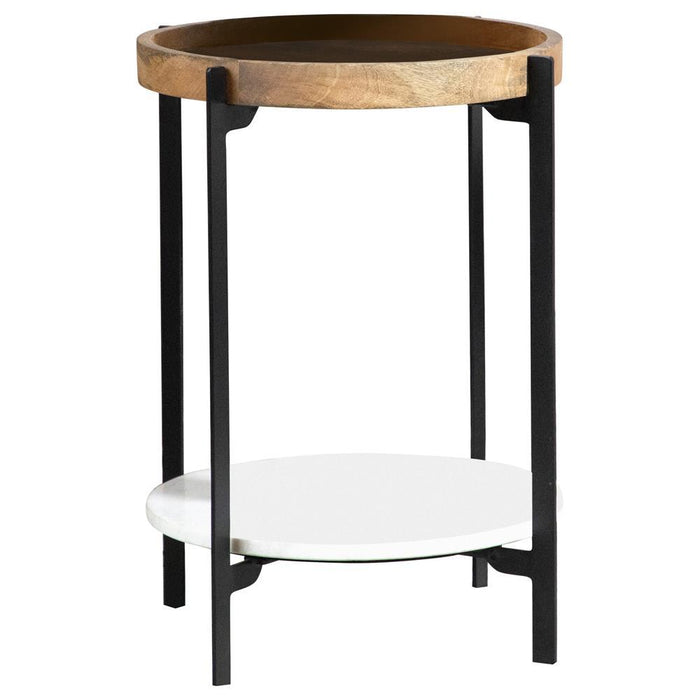 Adhvik Round Accent Table with Marble Shelf Natural and Black - Just Furniture (PA) - Multi Location