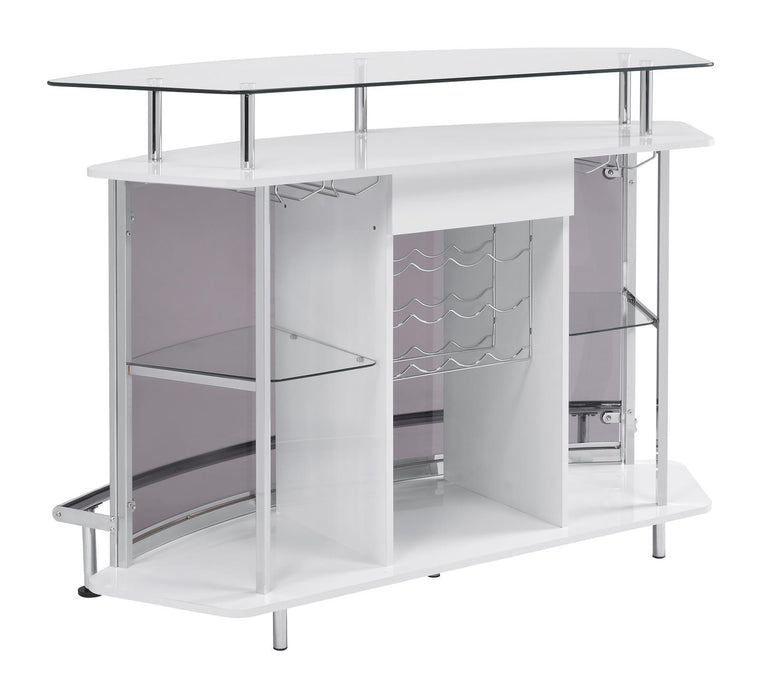 Gideon Crescent Shaped Glass Top Bar Unit with Drawer - Just Furniture (PA) - Multi Location