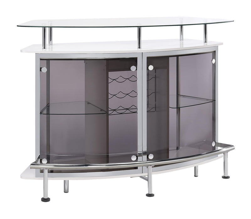 Gideon Crescent Shaped Glass Top Bar Unit with Drawer - Just Furniture (PA) - Multi Location
